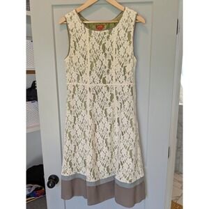Sundance Floral‎ Lace Dress Sleeveless Olive Green Beige Lined Women's Sz 8